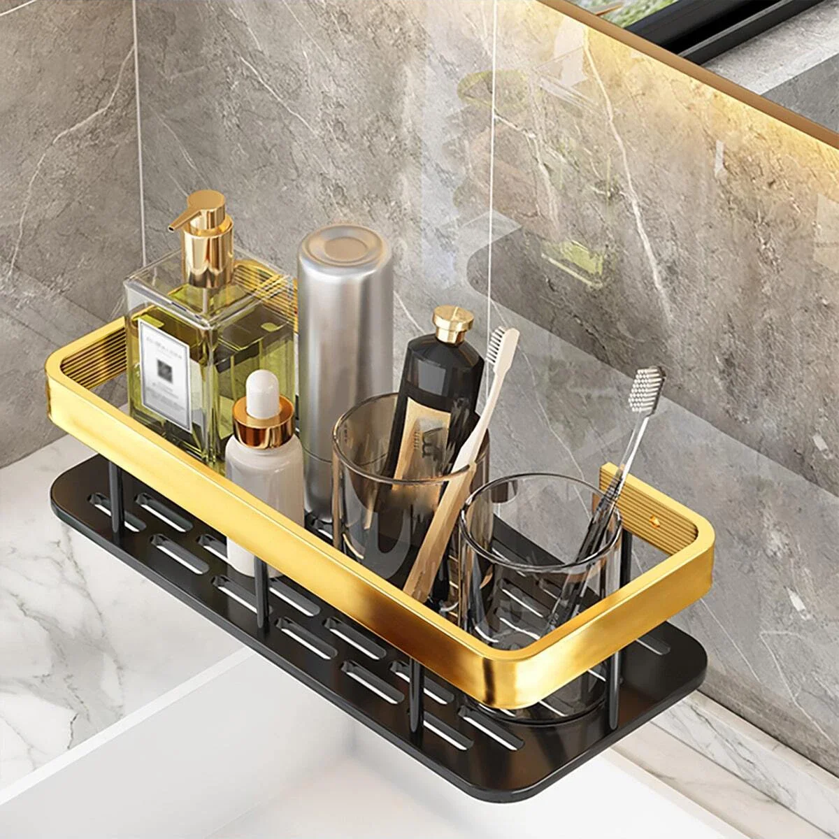 Telescopische Hoek Doucherek Plank 4-laags Badkamer Opslag Geen Boren Douche Caddy Verstelbare Hoogte 73 265cm Metaal Opbergplanken