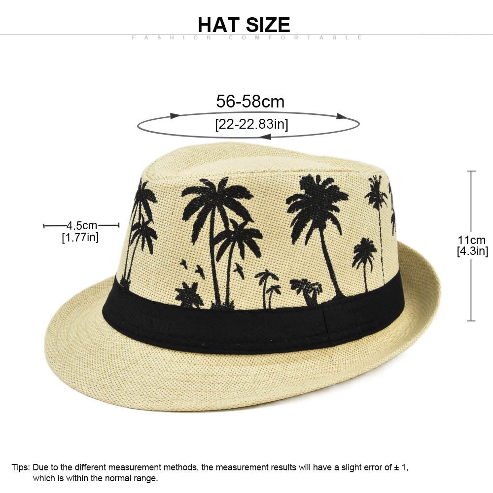 Coconut tree Beach Sun Hat Men Summer short brim Fedoras Panama Straw Jazz Hat Women Sunhat chapeau paille