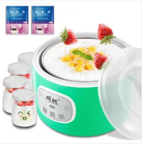 1L Capaciteit Automatische Roestvrij Staal Yoghurt Machine Zelfgemaakte Yoghurt Natto Rijst Wijn 4 Glazen Bekers Yoghurt Maker Machine: Groen / VS