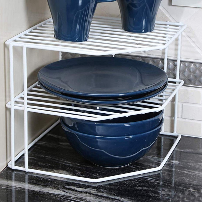 3-Tier Kitchen Corner Shelf Rack-Metal Frame-Rust Resistant Finish-Cups, Dishes, Cabinet & Pantry Organization-Kitchen (9 x 8 In: Default Title