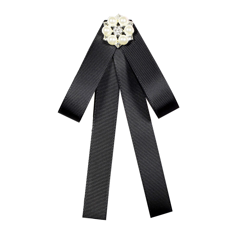 Broches nœud papillon avec strass | Broches en tissu, broche de chemise, col de chemise, broche de col de perle, mignon pour femme: Black