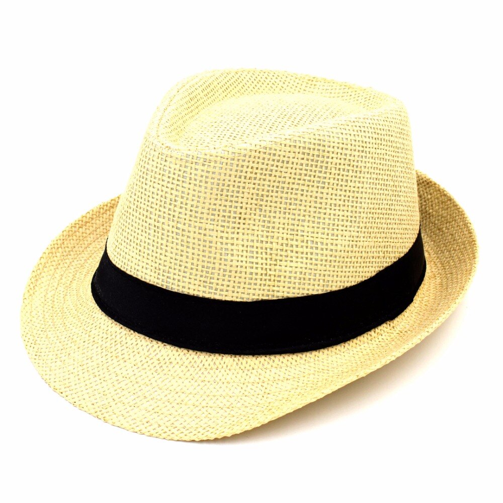 Mistdawn-Sombrero de paja para hombre y mujer, gorra de paja con sombrero Trilby, color negro, talla 58CM