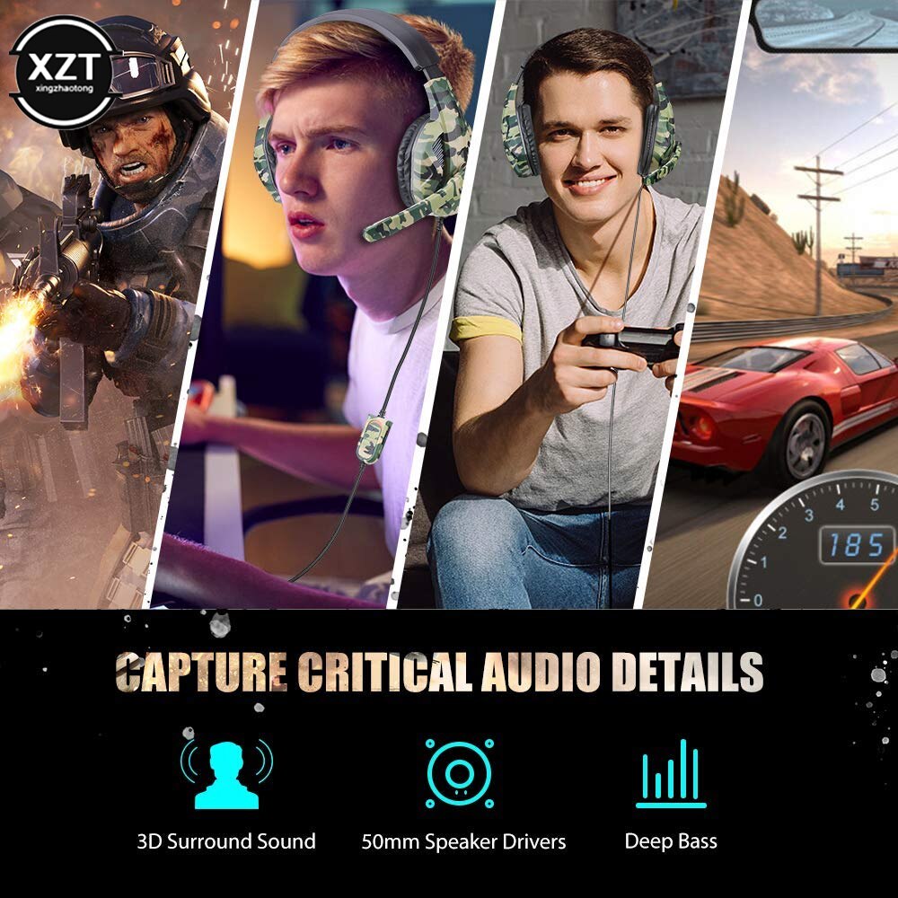 3.5mm Camouflage Gaming Headset Gamer Stereo Head-mounted Headphone Computer Earphones for PS4 PS3 Xbox Switch