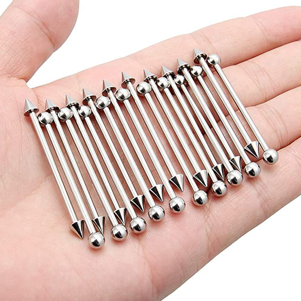 Bolas y púas de calibre 14, pendiente de cartílago de barra Industrial, joyería para Piercing corporal de 32mm, 35mm, 38mm, 40mm, paquete