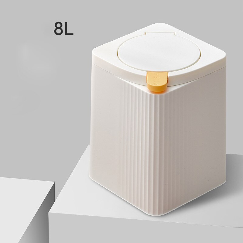 2.5/8L Garbage Bin Trash Can with Lid Double Barrel Kitchen Garbage Basket Bathroom Home Waste Bins Wastebins Paper Basket Cube: White8L