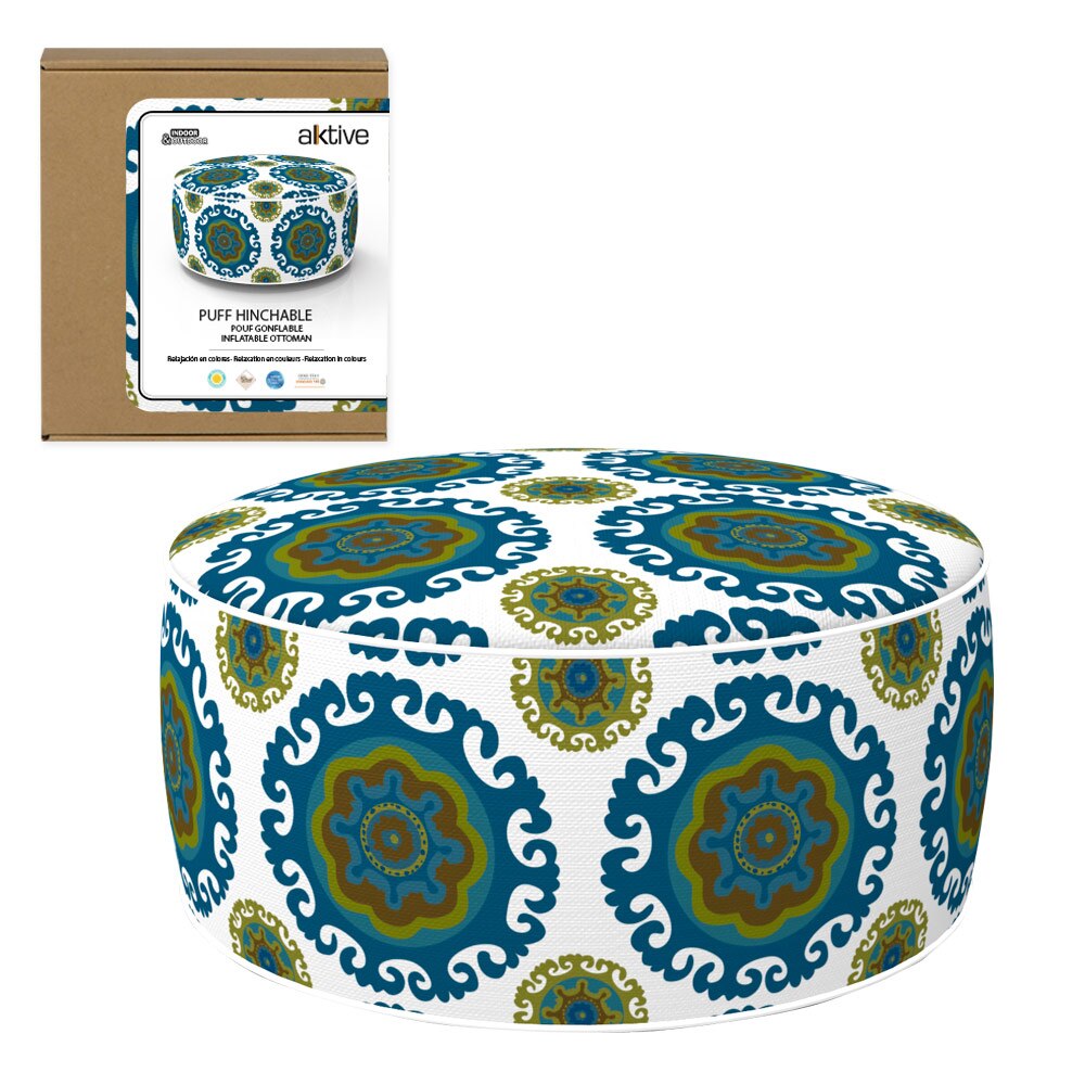 Puff Hinchable D53X23 CM Aktive, Puff asiento, Puff para sentar, Puff exterior, Muebles de salón, Puff asiento exterior: Étnico verde