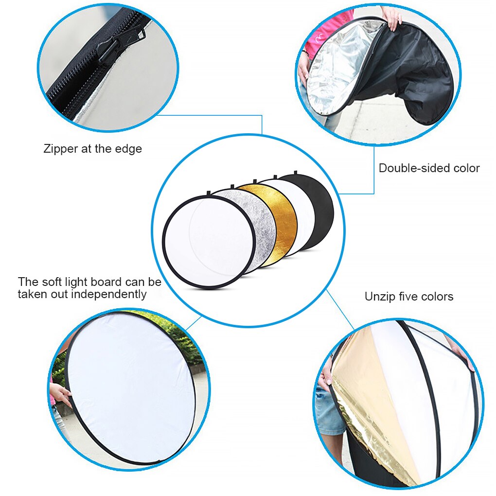 60/80Cm 5 In 1 Multi Fotografie Studio Photo Oval Inklapbare Light Reflector Houvast Vullen Licht Boord Fotografie reflector