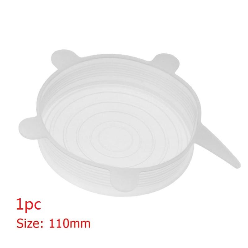 1-6 Pcs/Set Reusable Silicone Food Wrap Stretch Vacuum Seal Cover Saran Wrap Kitchen Organization Food Fresh Keeping Sealed lids: 1pc White 11cm
