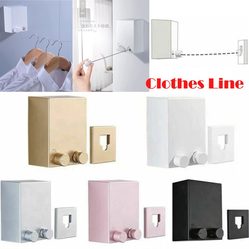 Retractable Clothesline Line Outdoor Indoor Dryer Laundry PVC Wall Mount Clotheslines Laundry Storage & Organization