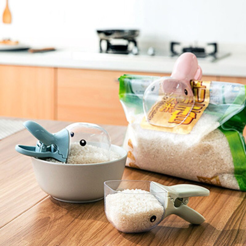 Forma de cabeza de pato creativa con cuchara de arroz transparente de plástico, Clip sellado, Dipper de agua para el hogar, cuchara bonita de pico de pato