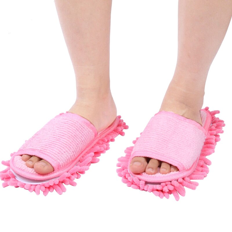 Newly Microfibre Mop Slipper House Floor Foot Shoes Lazy Polishing Cleaning Dust Tool TE889: Pink L