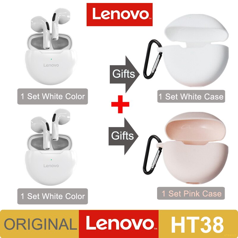 Lenovo HT38 TWS Earphone Wireless Fone Bluetooth Headphones AI Control Mini Headset Dual Mic Noise Reduction HiFi Stereo Earbuds: Whi ad Whi Whi ad Pi
