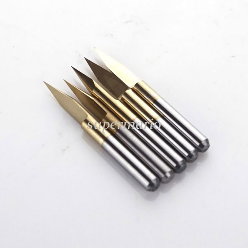 10pcs /5pcs/1pc Titanium Coated Milling Cutters Carbide PCB Engraving CNC Bit Router Tool 3.175*25 Degree 0.1mm Tip End Mill: 5pcs