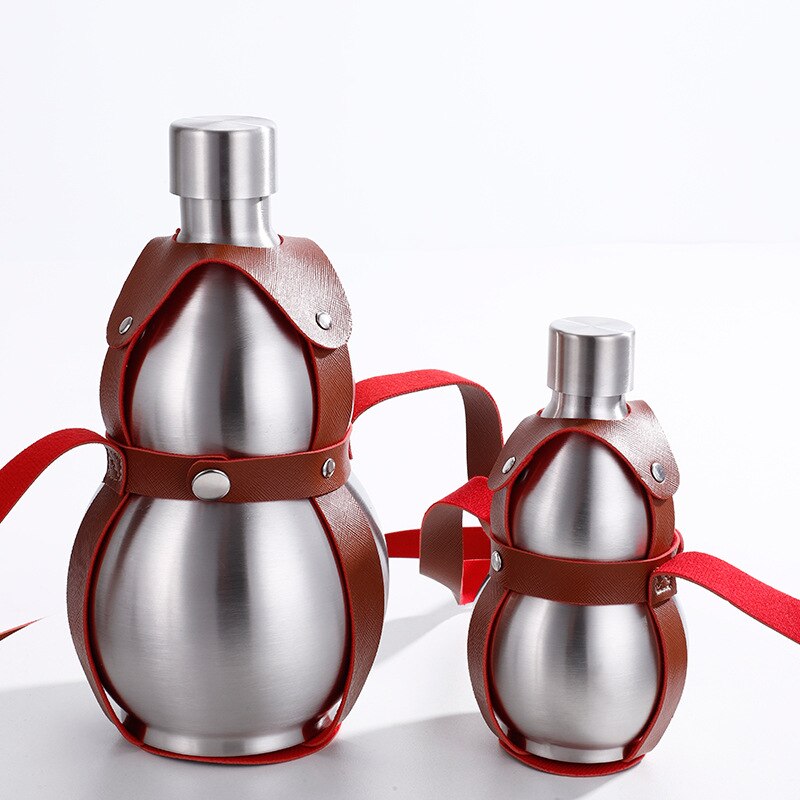 Gourde en acier inoxydable, flacon d&#39;alcool, étui en cuir, grande capacité, Portable, pour voyage, 250ML, 500ML, 1500ML