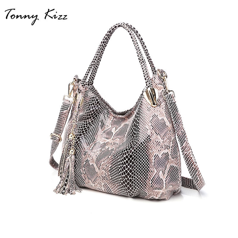 Tonny kizz bolsos grandes para mujeres bolso de hombro femenino bolsos de mano de cuero serpentina de alta calidad
