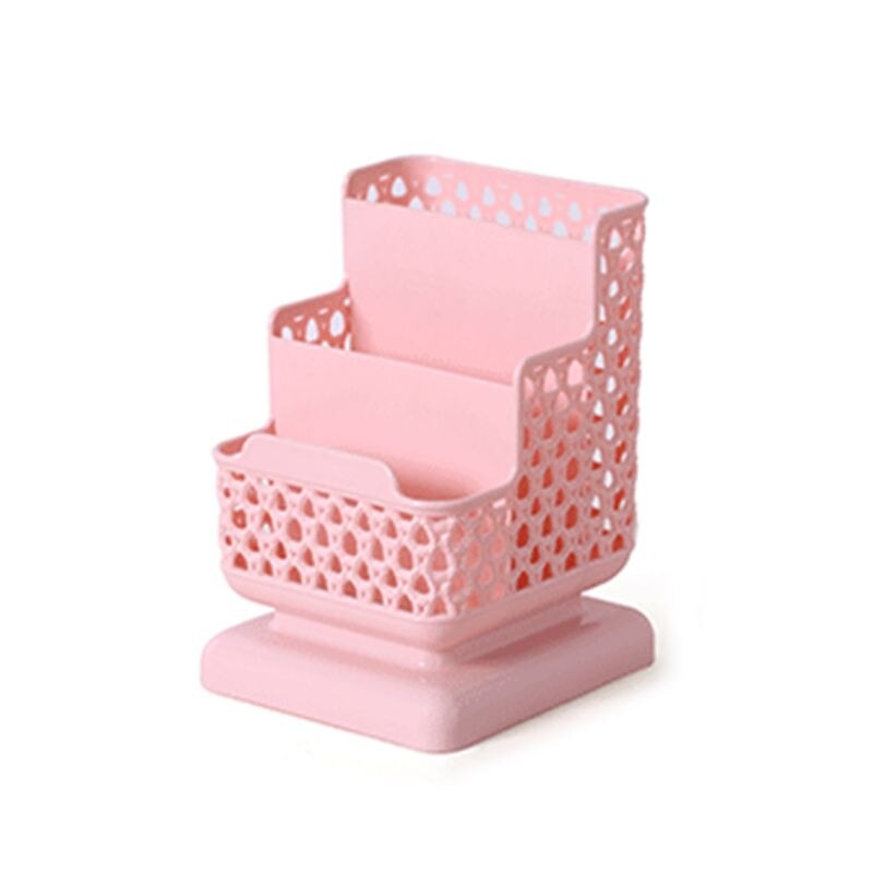 lapicero de plástico de ratán, lapicero multifuncional hueco para escritorio, papelería de oficina, cubo, contenedor de lápices, estuche de almacenamiento: Pink