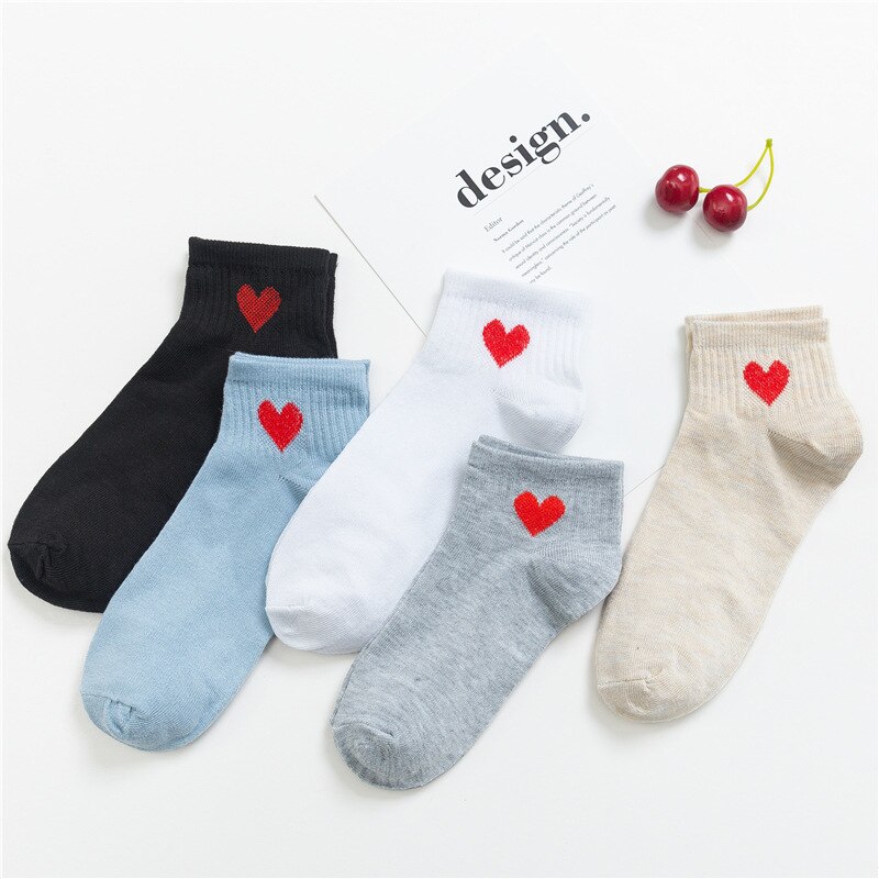 Maat 34-39 Kawaii Vrouwen Sokken Happy Enkel Grappige Sokken Vrouwen Vruchten Leuke Gelukkige Art Onzichtbare Sok 5 pairs Lente Zomer: C Socks love