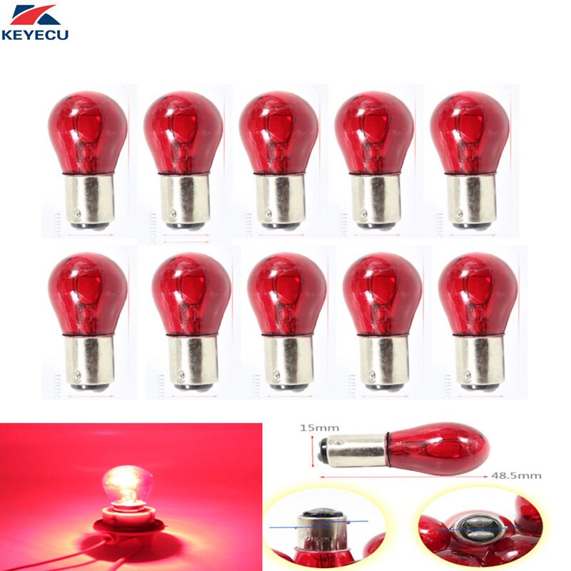 KEYECU 10 Pieces Red 1157 BAY15D S25 12V 21/5W Car Replacement Bulb Double Contact Brake Stop Light with Dual Filament