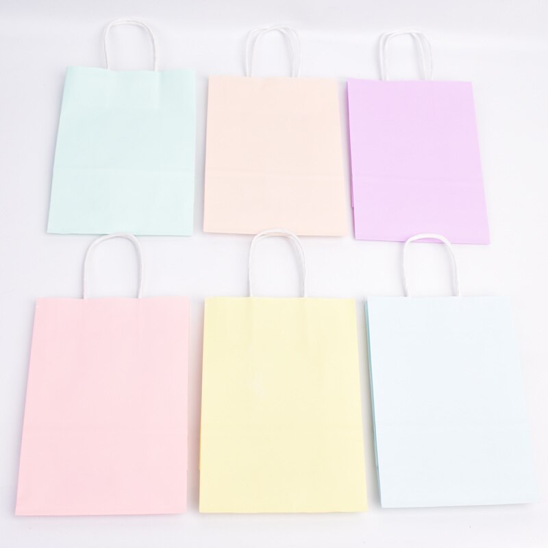 6 stk kraftpapirposer blå/lyserøde pastelposer slik regnbue pastel festdekoration baby shower