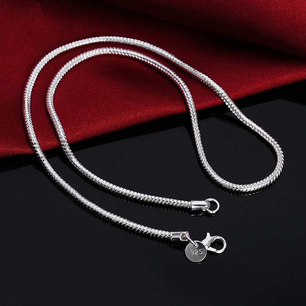 20-60cm Plata de Ley 925 3mm cadena de serpiente collar pulsera para mujer hombre joyería de compromiso de boda dijes lindos
