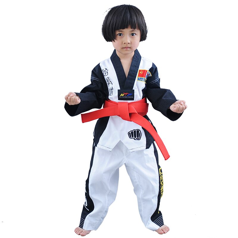Very Good colourful Taekwondo uniform Blue WTF tae kwon do clothes Red karate dobok Chromatic TKD V-neck suit for kids