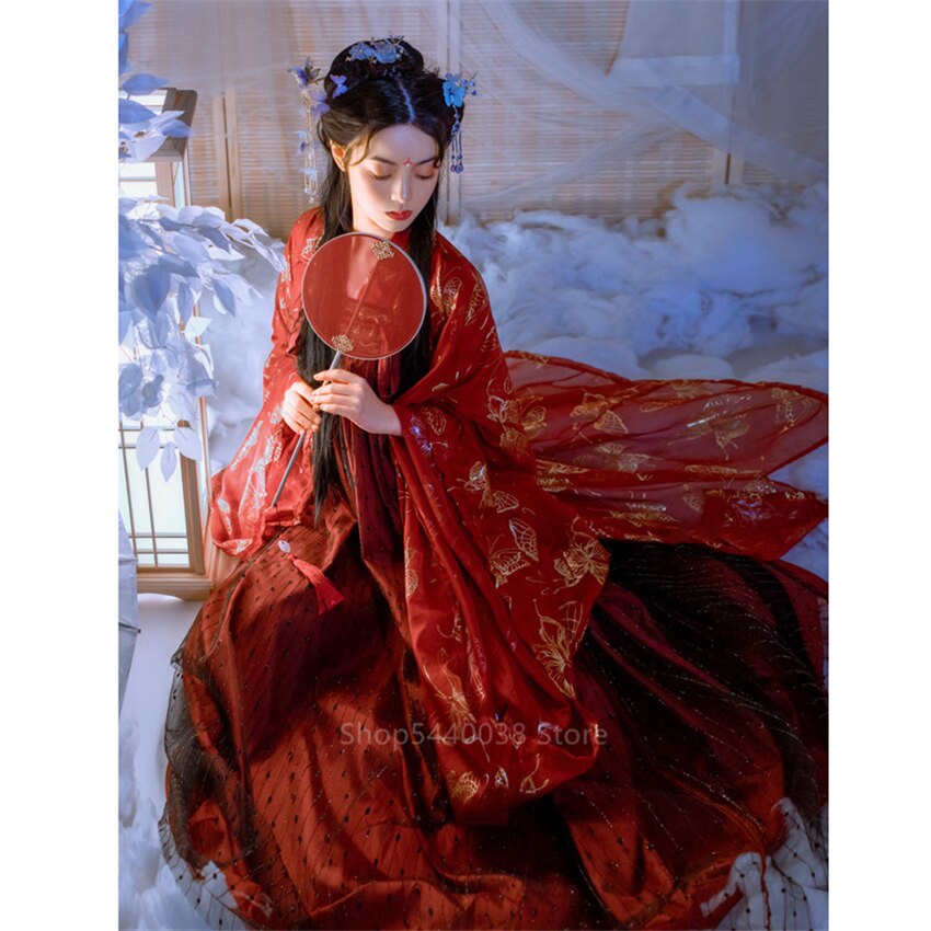 Disfraz chino antiguo Hada Cosplay Hanfu Dinastía Tang rojo boda folclórico tradicional china vestido para mujer ropa de Año