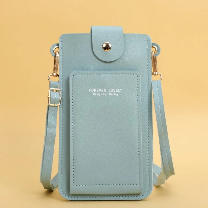Damestassen Zachte Lederen Portefeuilles Touchscreen Mobiele Telefoon Portemonnee Crossbody Schouderriem Handtas Voor Dames Goedkope Damestassen: Sky Blue
