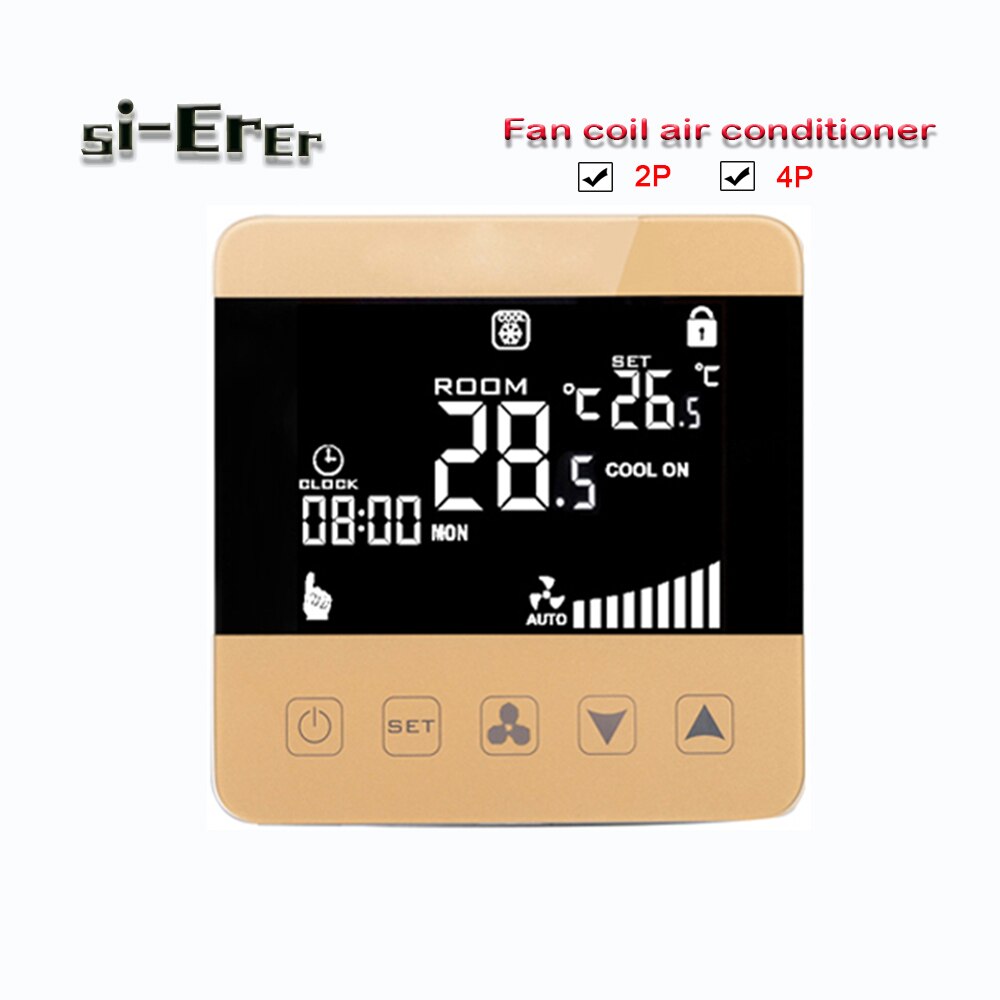 220V programmable Air conditioner thermostat-2P 4Pheating and cooling controller,black / white / gold panel optional