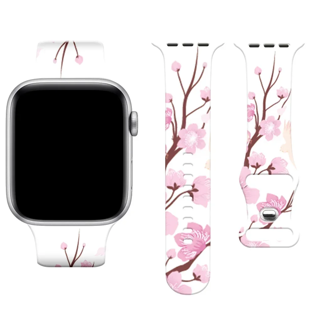 Armband för apple watch ultra band 46mm 49mm 45mm 44mm 42mm 41mm 40mm blommigt sportarmband i silikon, iwatch 10 9 8 7 6 5 4: Svart gul / 12mm
