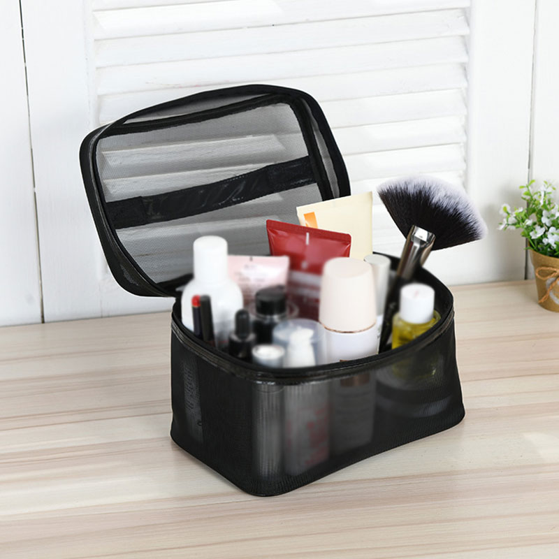 Große Kapazität Frauen Gittergewebe Kosmetik Tasche Schwarz transparent Reise Reißverschluss machen-hoch Tasche Kultur Werkzeug Organizer Lagerung Taschen