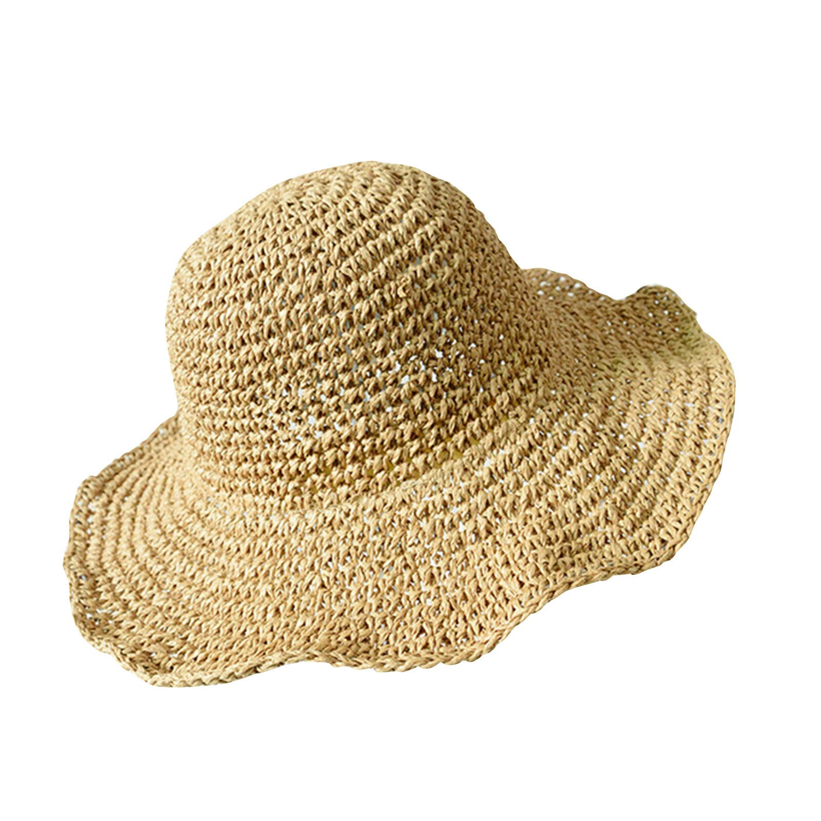 Foldable Straw Beach Hat Women Travel UV Hat Wide Brim Sun Hat: Khaki