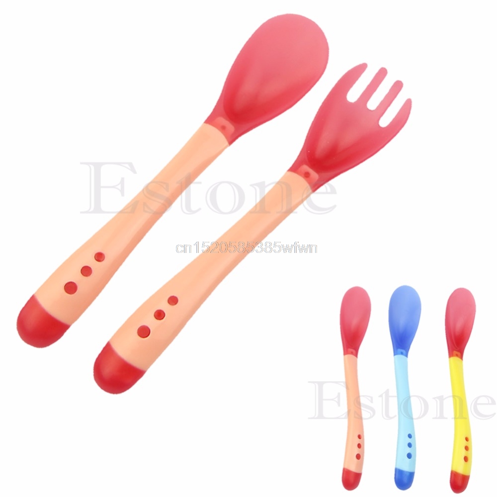 2 Stuks Handige Warmte Sensing Thermische Lepel Baby Kids Spenen Siliconen Hoofd Servies # HC6U #