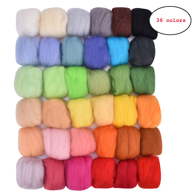 36/50 farver filt uld starter diy sæt med værktøj, tilbehør og syforme uldstrimmel: 36 farver uld