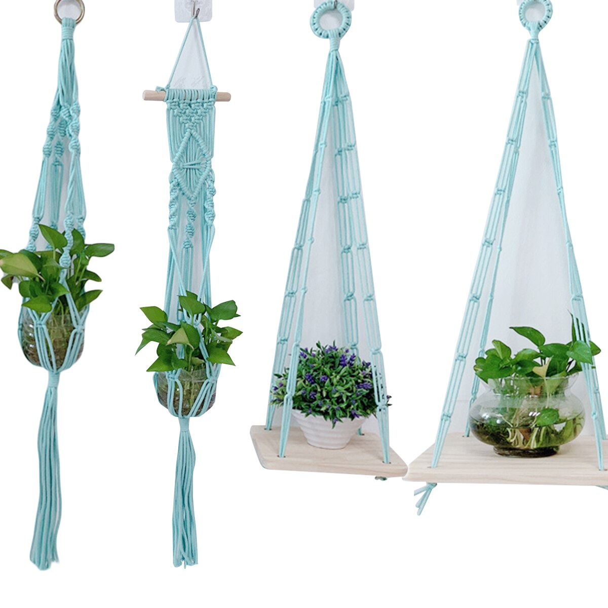Handgemaakte hangende touwmand, gevlochten plantenhanger, henneptouw bloempotten voor doe-het-zelf tuin, groene vergroening huisdecoratie