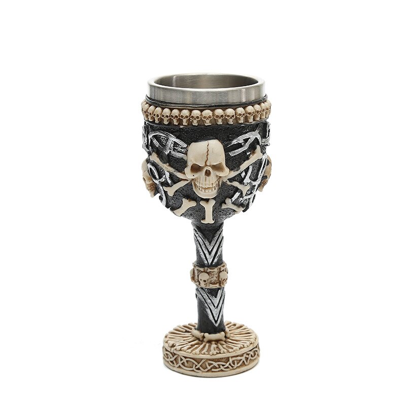 popular tea cup skull beer cup goblet 3D resin stainless steel skull head coffee cup