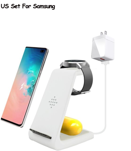 10W Qi Draadloze Snelle Oplader Houder Quick Opladen Stand Type-C 3 In 1 Station Voor Samsung Horloge actieve Galaxy Knoppen IPhone12/11: White US For Samsung