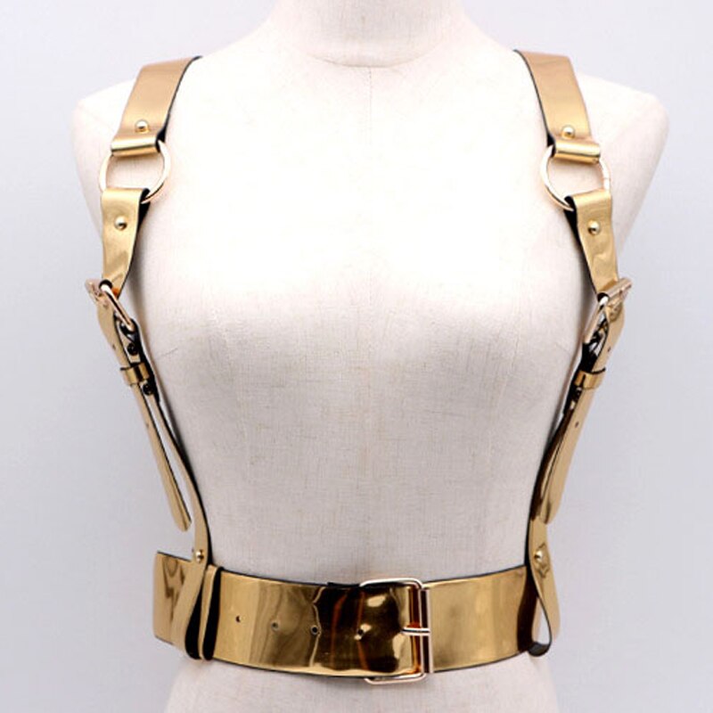 GOGO Ropa de baile espejo dorado disfraz correas de personalidad Hipsters cinturón Bar cantante DJ de discoteca accesorios de rendimiento B1148