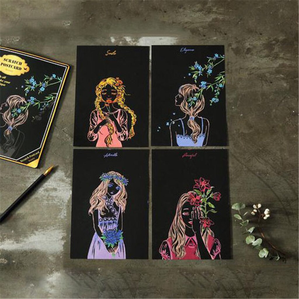 4PC Magic Paper Rainbow Scratch Art Paper Card Paint For Children Paint Postcard Kids DIY Scratch Paper For Boys Girls