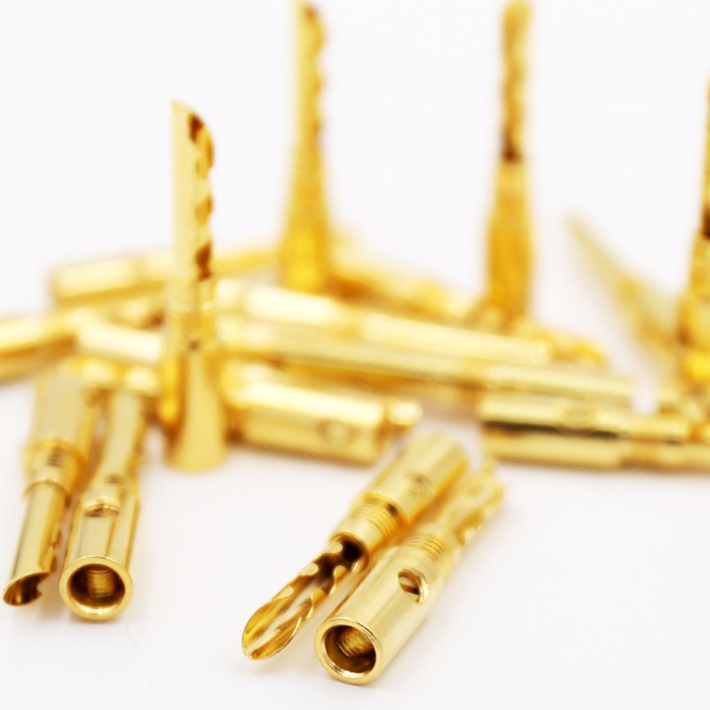 12 stücke 24 karat Gold Überzogene Kupfer BFA 4mm Banane Stecker Männlichen Lautsprecher Stecker