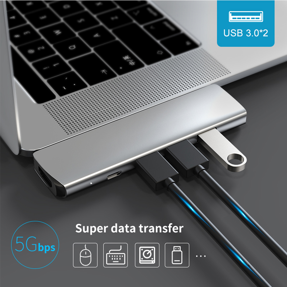 Usb 3.1 Type-C Hub Naar Hdmi Adapter 4K Thunderbolt 3 Usb C Hub Met Hub 3.0 Tf sd Reader Slot Pd Voor Macbook Pro/Air -