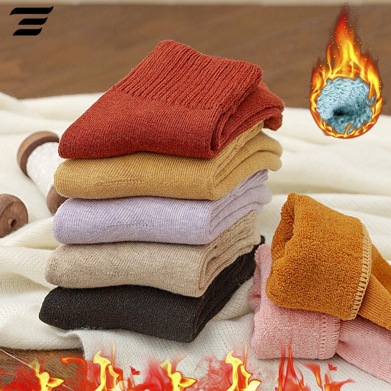 1pair Winter Thick Warm Wool terry towel Women Sock Vintage Christmas soild Socks Colorful Socks Loop socks Cotton socks