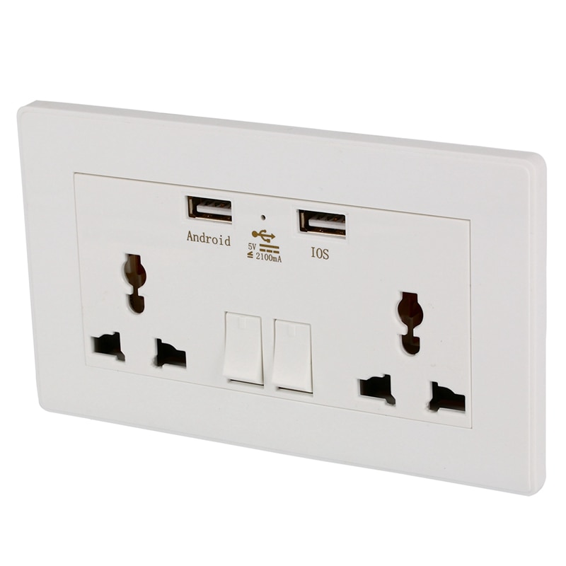 International Universal Plug Socket 2.1A Usb Wall Switch Socket 3 Holes Dual Usb Port Power Charger Outlet Panel: Default Title