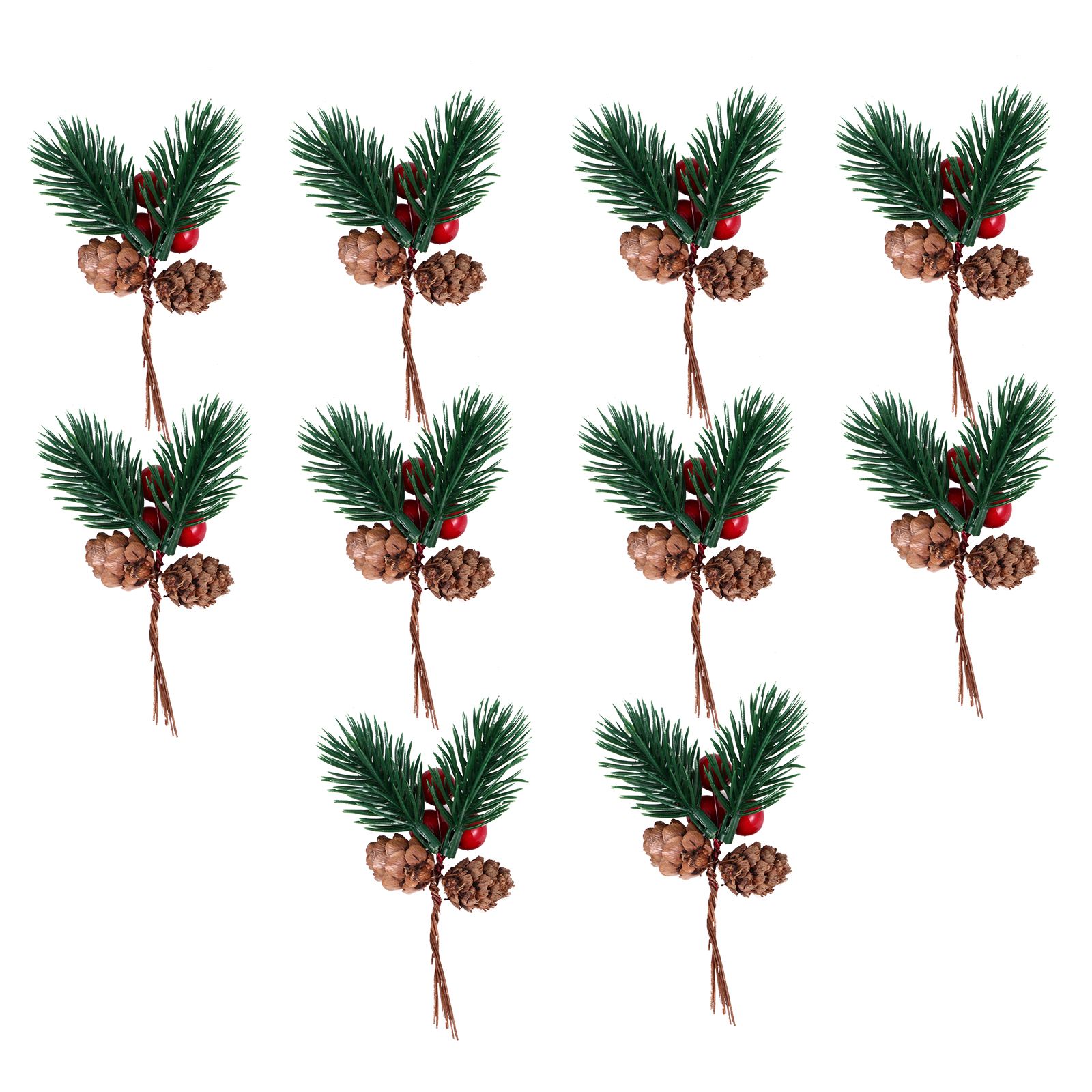 10Pcs Pine Picks Novelty Simulation Christmas Berry Pine Cone Decor
