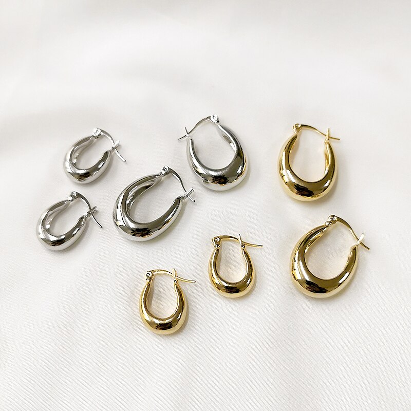 Peri'sbox 2 størrelse guld sølvfarve u form geometriske øreringe hule tykke bøjleøreringe til kvinder minimalistiske øreringe