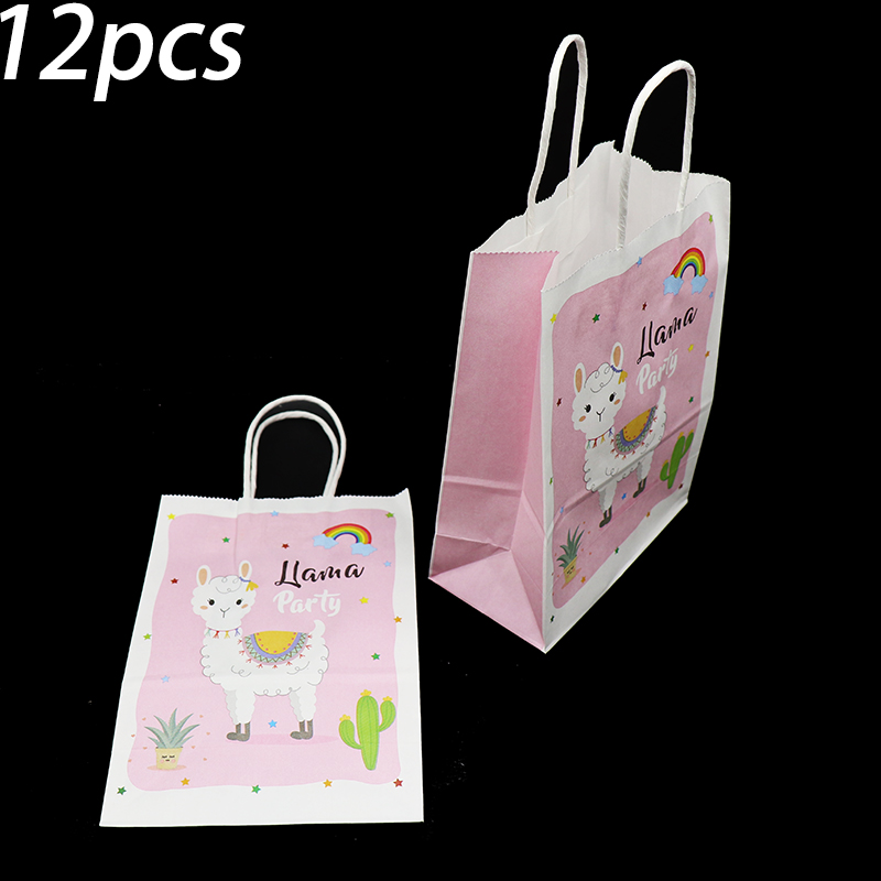 12 stks/pak Lama thema bags kids verjaardagsfeestje decoraties Lama thema papieren zakken Alpaca snoep zakken