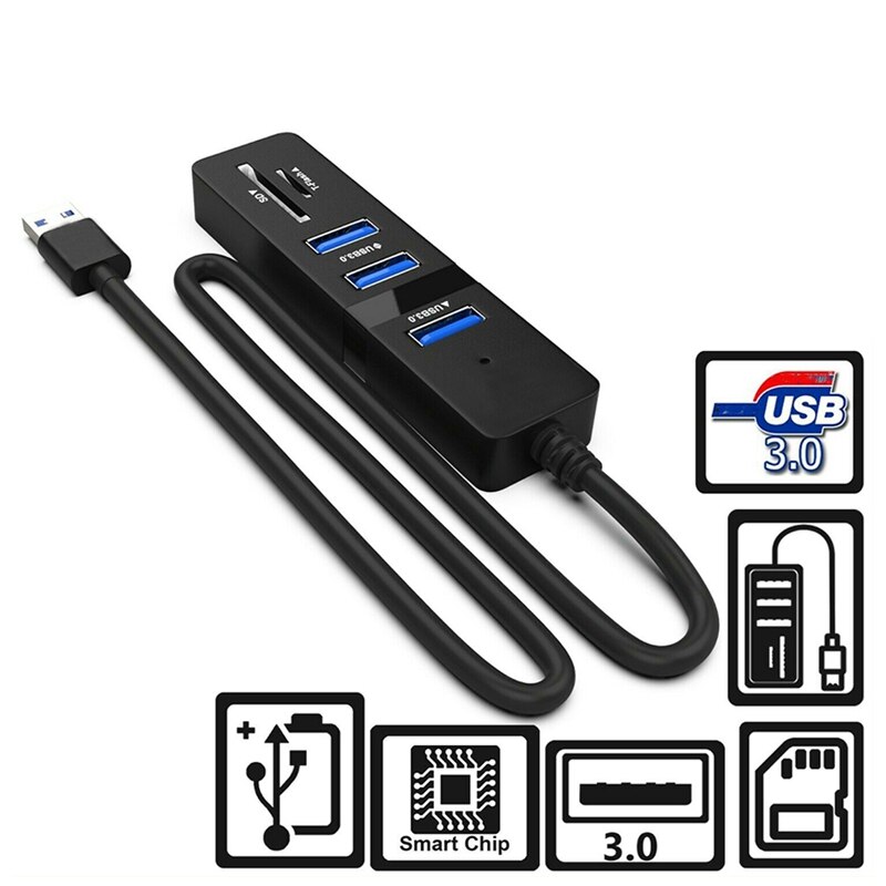 USB Hub 3.0 Multi USB 3.0 Hub USB Splitter High Speed 3 Ports TF SD Card Reader All in One for PC Computer Accessories