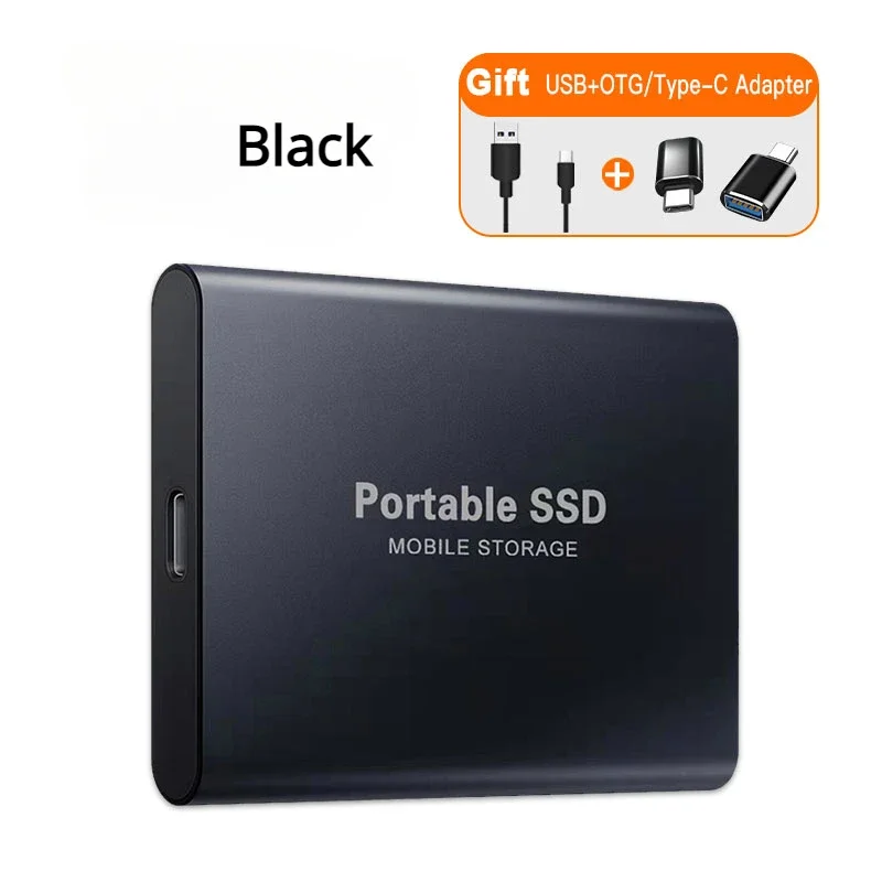Tragbare SSD 1 TB/2 TB externe Solid-State-Laufwerk USB 3.0/Typ-C-Festplatte Hochgeschwindigkeits-Speichergerät für Laptops/Desktop/Mac/Telefon: Black / 0,3 m