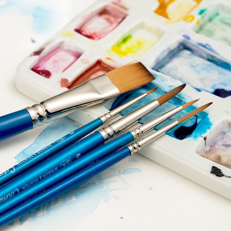 Pinceles para acuarela Winsor & Newton Cotman, bolígrafos, punta de nailon, rizador, Filbert, una carrera, en ángulo, punta de ventilador de mopa