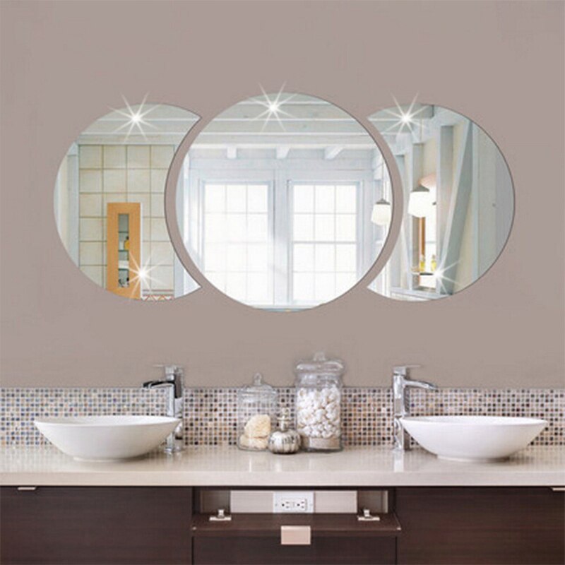 Espelho 3d efeito adesivo de parede decoração de fundo combinação redonda espelhos decorativos adesivo banheiro mão lavar papel parede