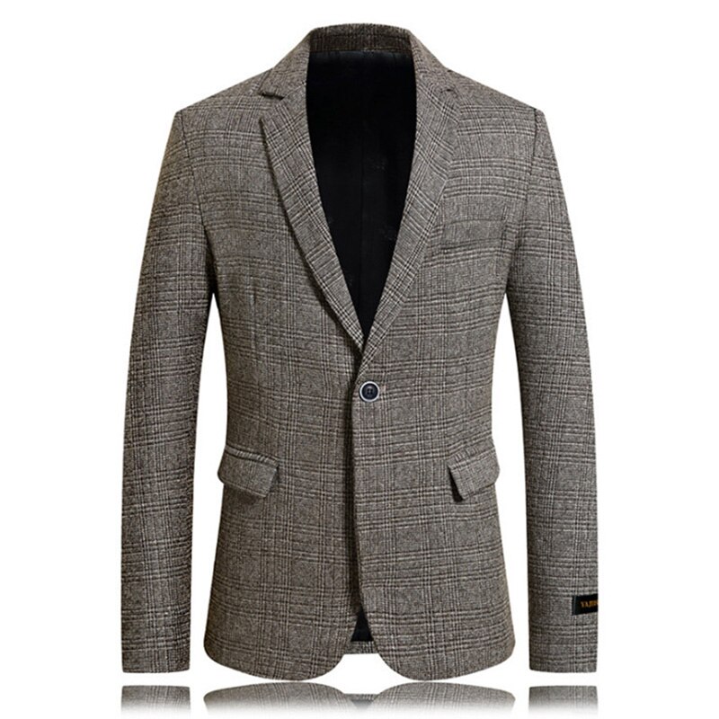 Herre slim fit blazer casual enkelt knap herre jakkesæt jakker business plaid jakker blazere,terno masculino: Kaffe / Xl